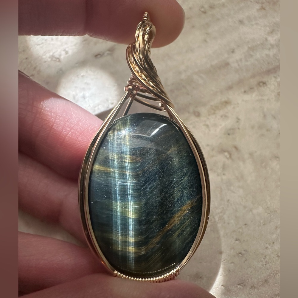 14k Gold Filled Tiger Eye Necklace Pendant